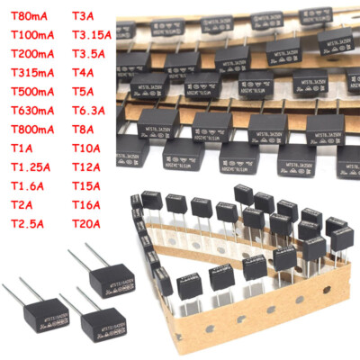 10/50/100x T80mA~T20A 392 Square Micro Fuse 250V Slow Blow Radial PCB Schwarz