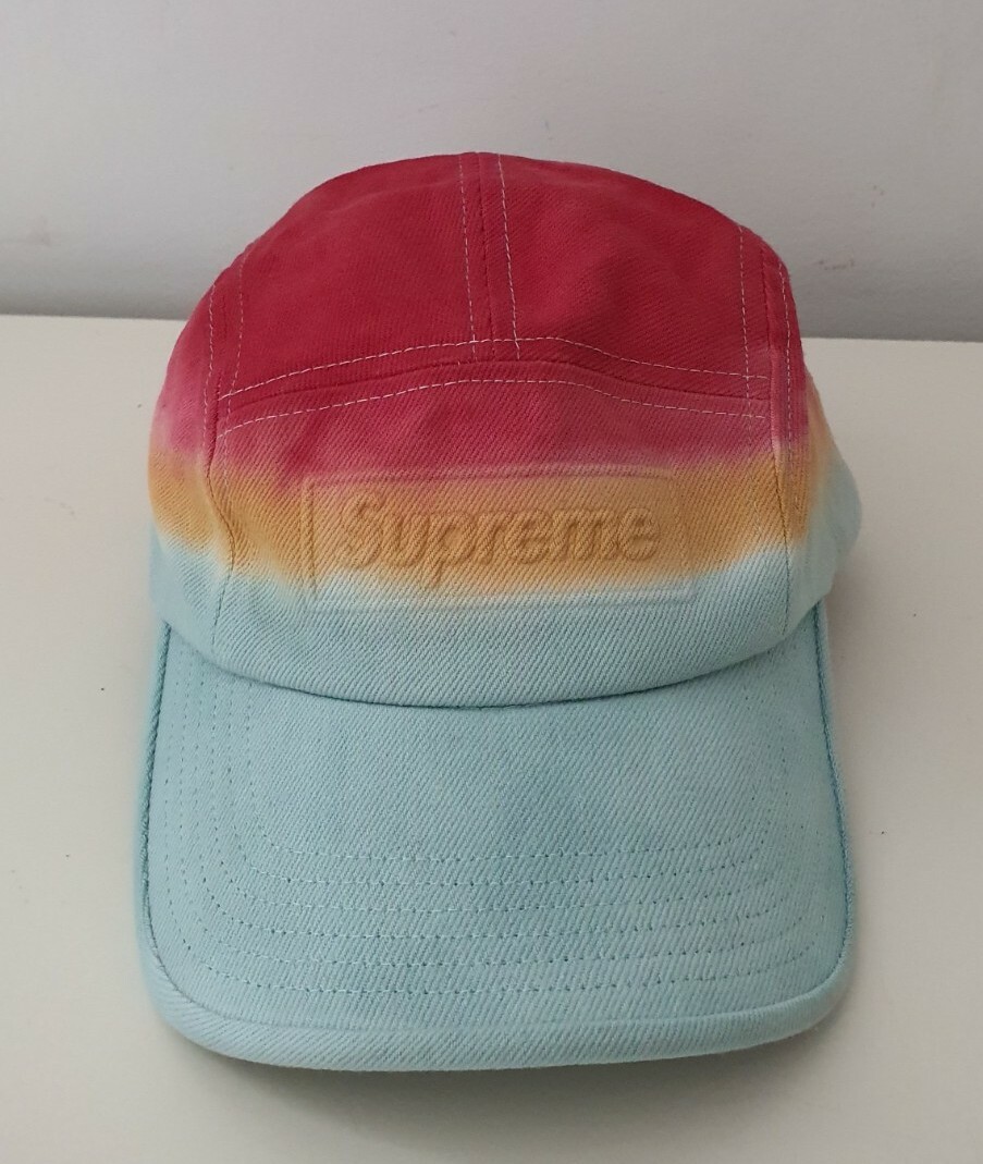SS20 Supreme Embossed Denim Camp Cap Hat Red Dip Dye | eBay