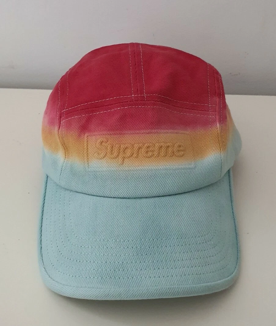 SS20 Supreme Embossed Denim Camp Cap Hat Red Dip Dye