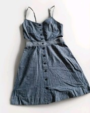 Madewell Sundress Denim Adjustable Strap Button-Front Jacquard Sz 4. CB1