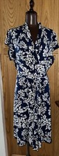 Pre-O Liz Claiborne Navy & White Stretchy Crossover Neckline Dress Sz:XL