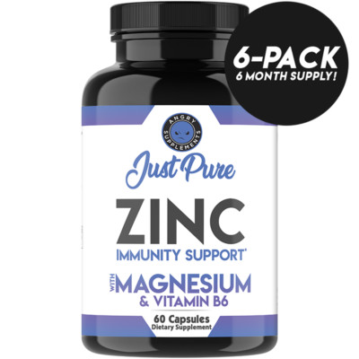  Zinc + Magnesium & Vitamin B6 Capsules, Immune System Support, 6-Pack