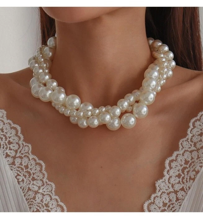 Big chunky pearl necklace deals