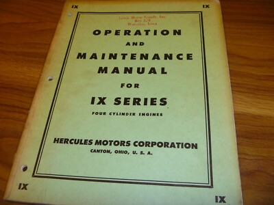 Hercules IX IXA IXB IX-3 IXF-3 Engine Owner Operator & Maintenance Manual