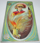 Vintage Halloween Greetings Postcard Happy Relections Masquerade Mask Candle Glo — photo 1