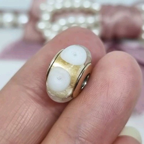 Genuine Pandora 14k Gold White Mystic Calla Murano Charm WORN & CRACKED ๐ R32b