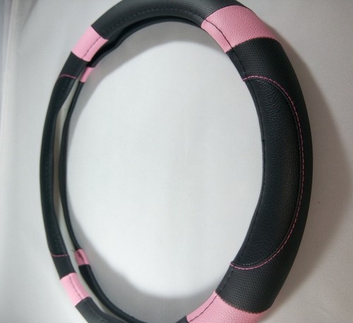 2017 Black & Pink Slip-On Style PU Steering Wheel Cover Perfect Fit Non-Slip - Picture 5 of 6