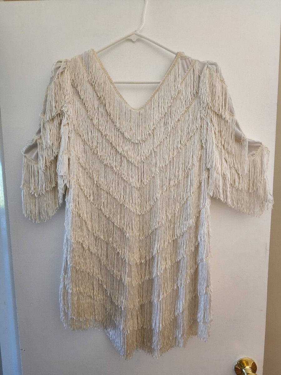 ivory flapper dress Antique 1920's Ivory Silk Flapper Dress With 40's Trifari Brooch Sz S/M