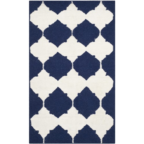 SAFAVIEH Dhurries DHU624D Handwoven Navy / Ivory Rug - Picture 8 of 22