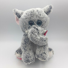 Kellytoy Plush Elephant Gray 9" Stuffed Animal Pink Bow Heart Foot Sparkle Eyes
