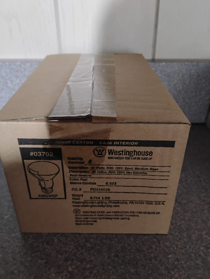 Sealed Box Of 6 WESTINGHOUSE  03702 45W R20 120V SPOT  Standard Base Light Bulb - Image 2 of 2