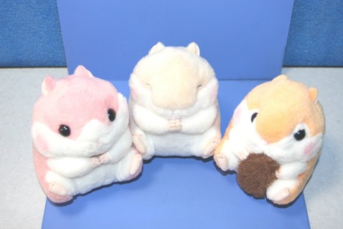 Hamster Coroham Coron Purin & Ichigo Chan & Risumaru 3 Plush Doll SET 14cm Pink - Picture 3 of 11