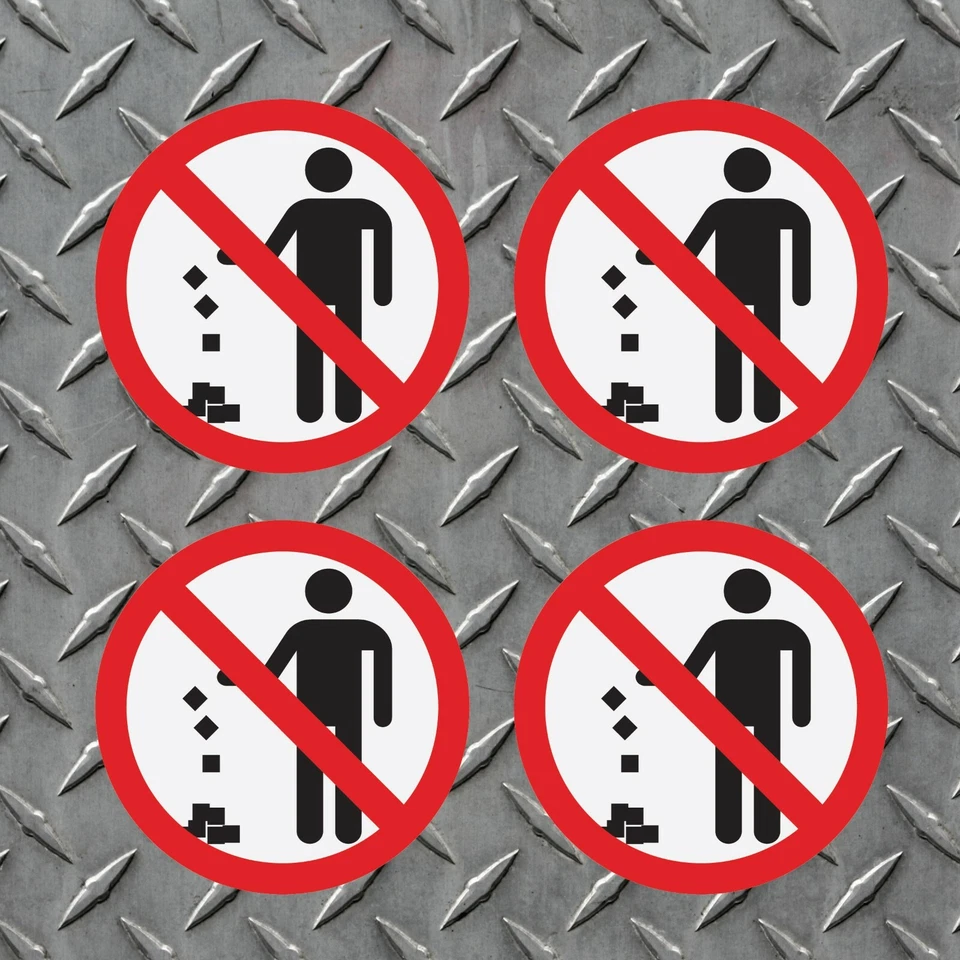 WILSON GRAPHICS INC. 4 Pack NO LITTERING Window Door Wall Stop Garbage 4" Inch Vinyl Decal Fast Ship