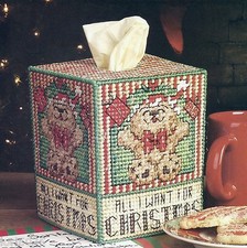  ALL I WANT FOR CHRISTMAS TISSUE TOPPER TO STITCH PLASTIC CANVAS PATTERN 