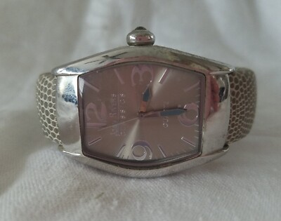 Joan Rivers Hinged Cuff Watch Grey Croco Leather Band Needs Battery LARGE FACE