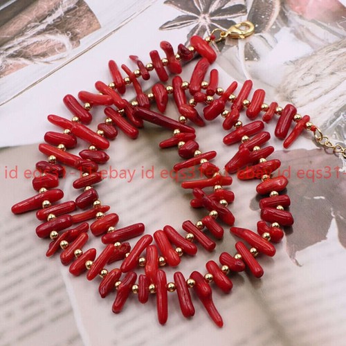 Natural Red Coral Chip Gemstone Beads Necklace Bracelet Jewelry Set 18'' 7.5'' - Picture 9 of 15