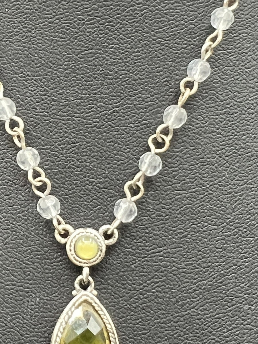 1928 Silver Tone Y Drop Necklace Forest Dew Drop Amulet Pendant 16