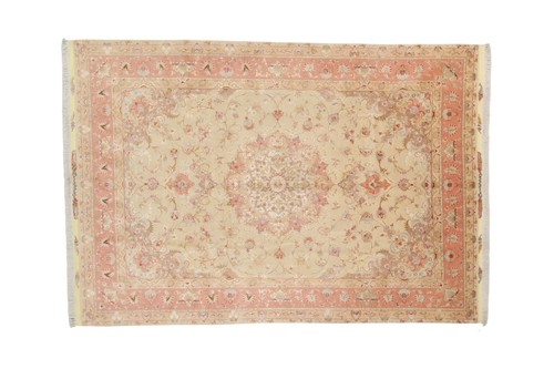 Traditional Hand-Knotted Tabrize Area Rug | 8'0" x 11'6" | 100% Wool/Silk Blend - Picture 2 of 9