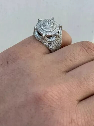 3.00CT Round Cut Real Moissanite Men's Pinky Wedding Ring 14K White Gold Plated - Picture 4 of 13
