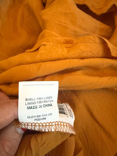 DISSH Malik Dress Linen Tangerine Puff Sleeve Midi Size AU 8 / US 4 - Picture 7 of 7