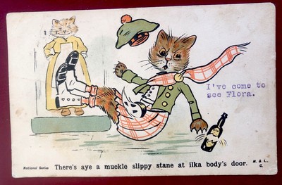 Scottish Cat Slips on Ice Breaking Bottle! 1903