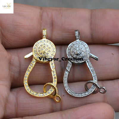 Pave Diamond Lobster Clasp Lock 925 Sterling Silver Finding