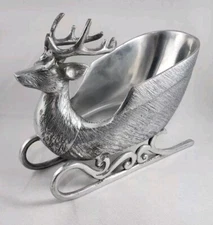 Silver Metal Reindeer Sleigh Centerpiece Bottle Holder Statement - 10.25"