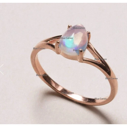 Solid 14k Yellow Gold Natural Pear Rainbow Moonstone Solitaire Engagement Ring - Image 3 of 3