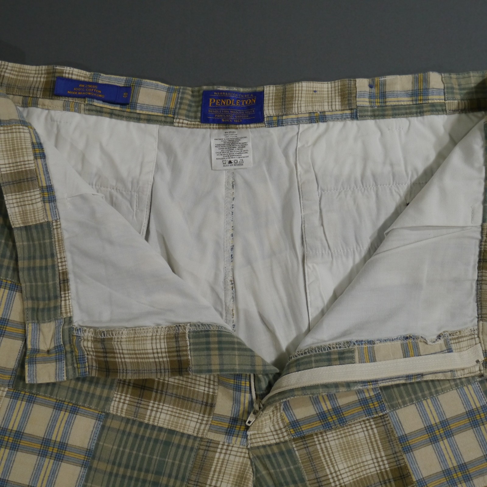 Vtg Pendleton Men's Plaid Patchwork Flat Front Ca… - image 5