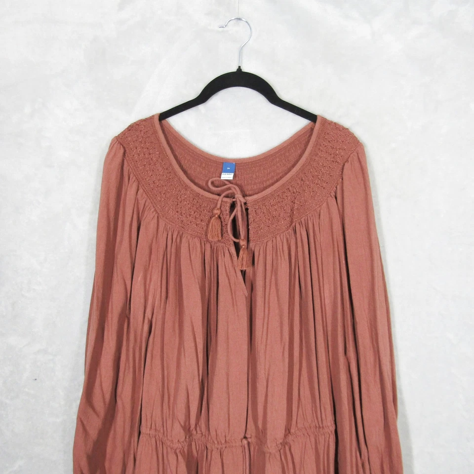 OLD NAVY Maxi Dress Women's 3X Smocked Tiered Long Sleeve Drawstring Pockets - Image 3 of 4