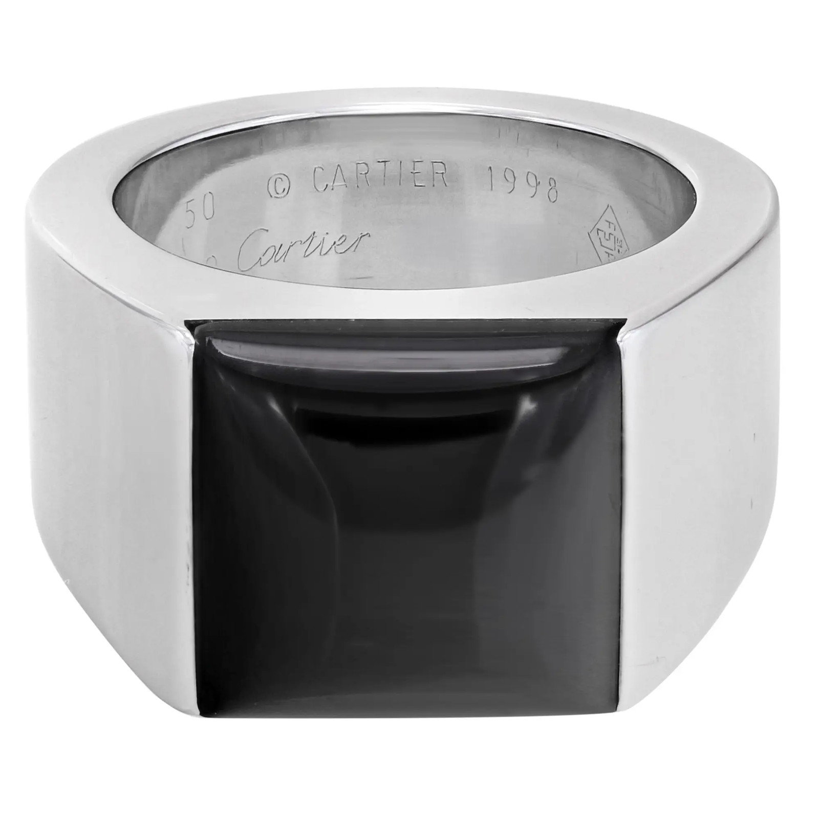Cartier Tank Black Onyx Unisex Ring 18K White Gold Size 50 US 5.75