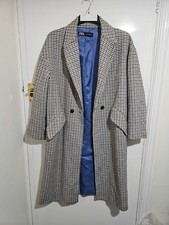 Zara Women's Beige Wool Blend Check  Longline Oversized Coat Size S 22Pt, 42L