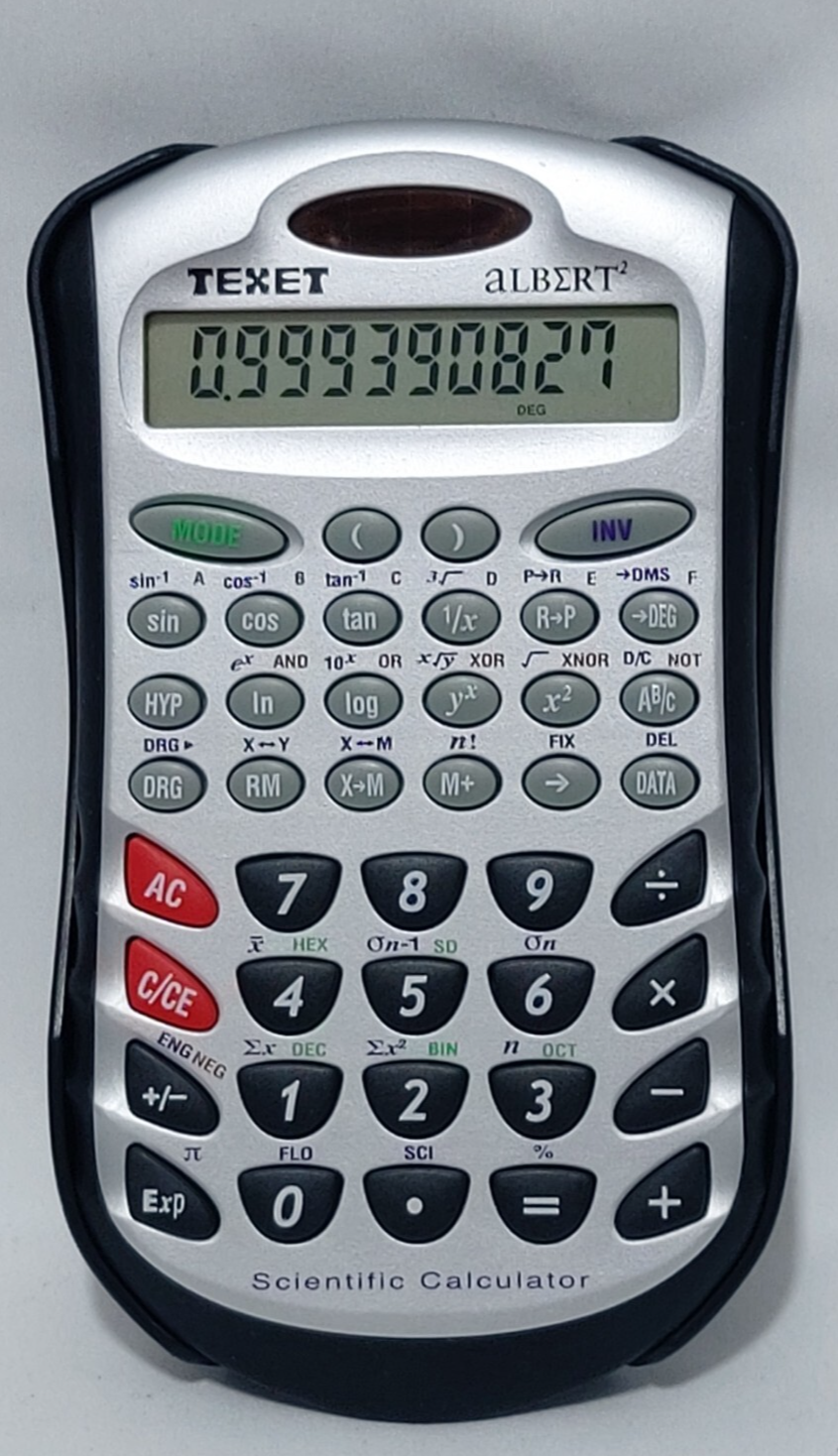 Scientific Solar Calculator Texet Albert 2  black and silver hand held