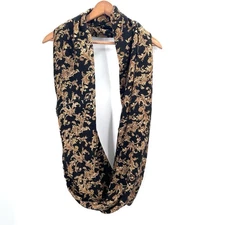 Vintage Chaps Infinity Scarf - Black Tan Filigree Pattern Soft Neck Scarf - NWT