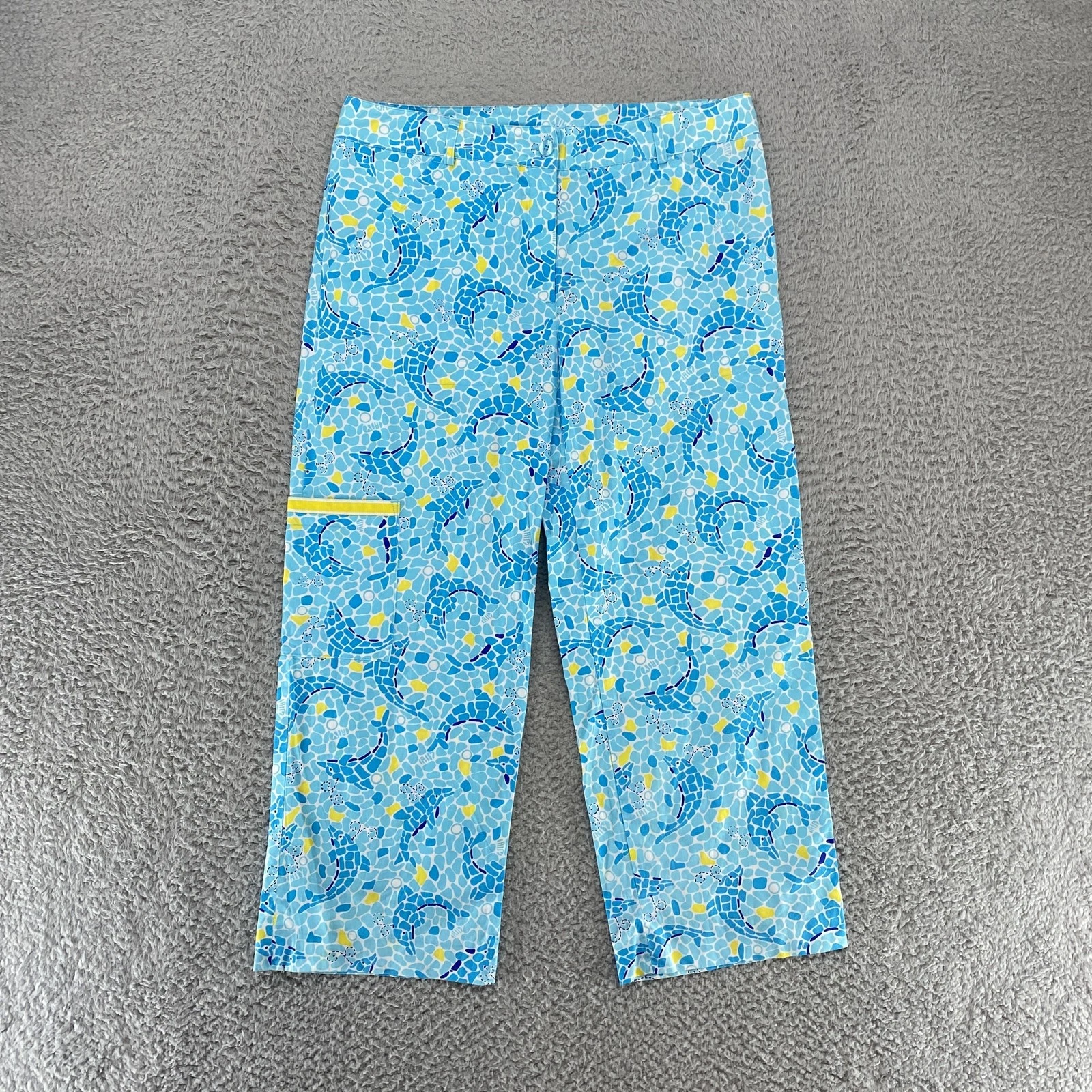 Lilly Pulitzer Pants Womens 8 Blue Dolphin Mosaic Cropped Capri Resort Cruise