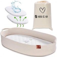 Baby Changing Basket w/ Waterproof Pad & Diaper Caddy Organic Cotton Portable
