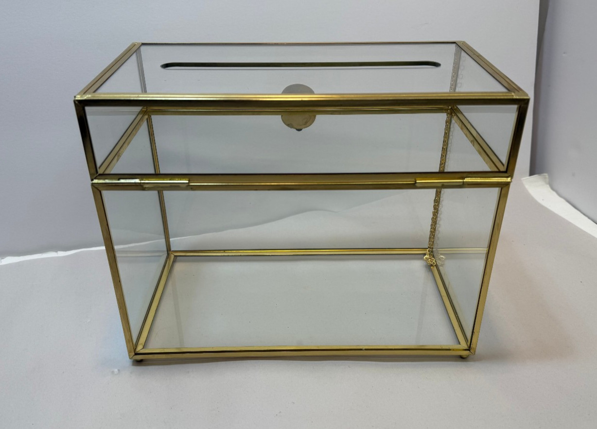 Brass and Acrylic Wedding Card Box with Lock and Slot 10" x 5.5"