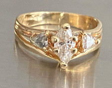 14ct Gold Natural 0.85ct Diamond Ring  Marquise Tri1lon Cut 14 Carat 14K Rare