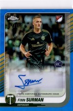 Finn Surman 2025 Topps Chrome MLS Auto Blue Refractor Portland Timbers #107/150