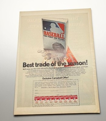 Campbells Soup Vintage Print Ad 1960s Baseball Official Centennial Book Offer
