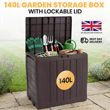 Plastic Garden Storage Box 140L, 60x44x57cm, Brown Waterproof Outdoor Chest