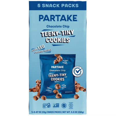 Partake Teeny Tiny Chocolate Chip Cookies, Vegan & Gluten-Free, 0.67oz, 5 pack