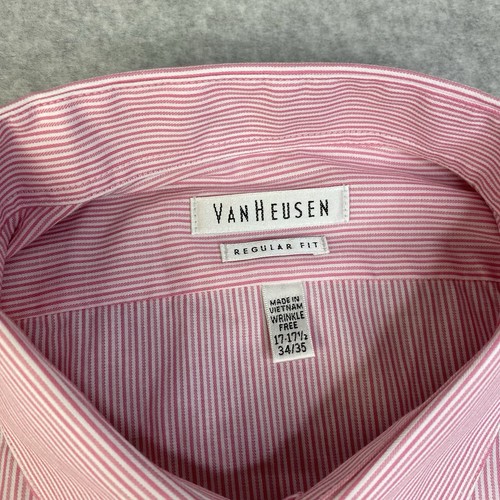 NEW Van Heusen Button Dress Shirt Pink Striped Wrinkle Free 17 1/2 -34/35 - Picture 3 of 11
