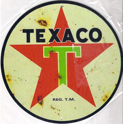 Blechschild ''Texaco T'' retro vintage (Rund 20 cm)  alte Werbung