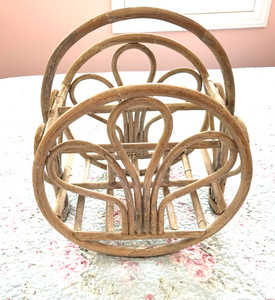 VTG Bent Wood Rattan Bamboo Magazine Rack Holder 18 inches