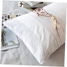 100 Cotton Lace Pillow Cases Queen Size Set of 2 - Good Queen 20"x30" White