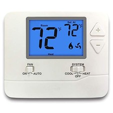Digital Thermostat, Non-Programmable, 1 Heat/1 Cool, Big LCD, White