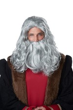 Renaissance Man Wig Beard Grey Fancy Dress Up Halloween Adult Costume Accessory