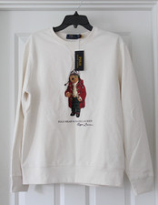 New Ralph Lauren White Polo Bear Sweatshirt Sweater Winter Bear Size M