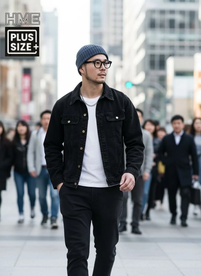 Men's Oversized Black Denim Jacket Vintage Washed Streetwear Trucker Jacket - product detail image 5